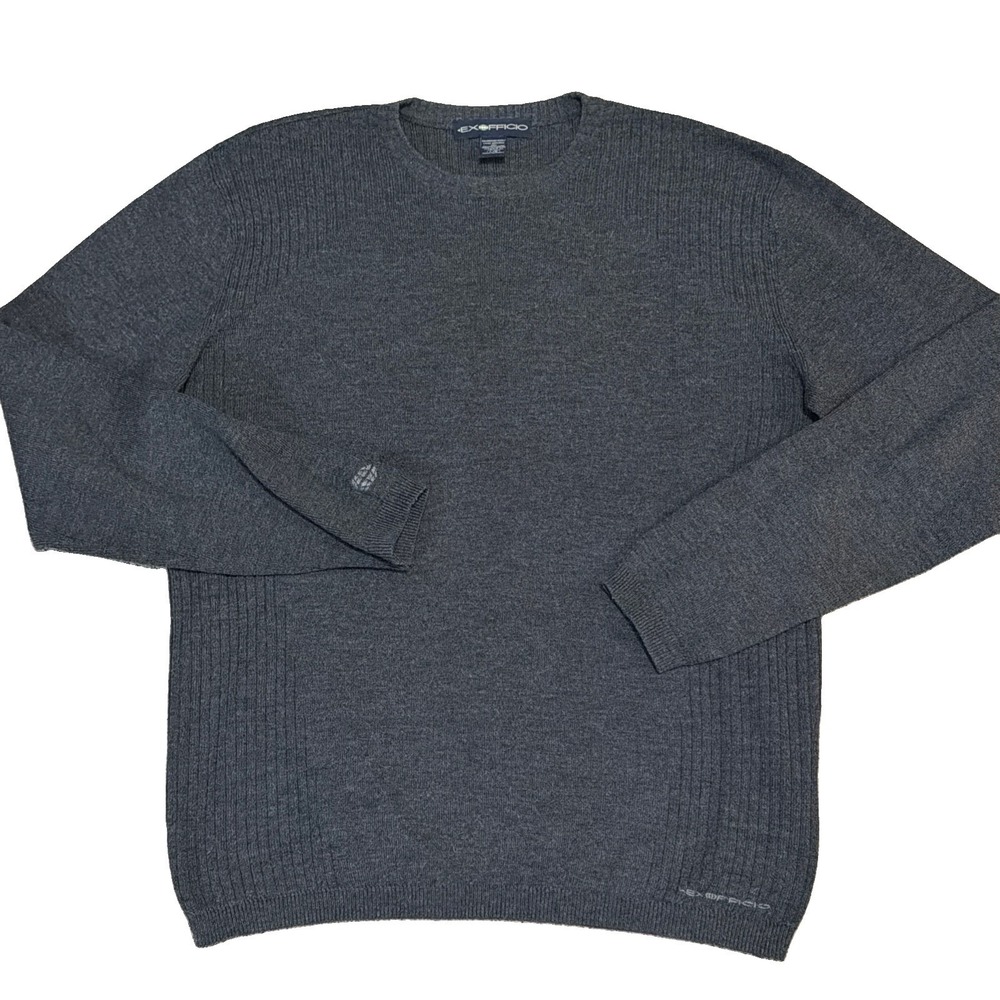 ExOfficio Mens L‎ Gray Merino Wool Blend Crewneck Casual Sweater